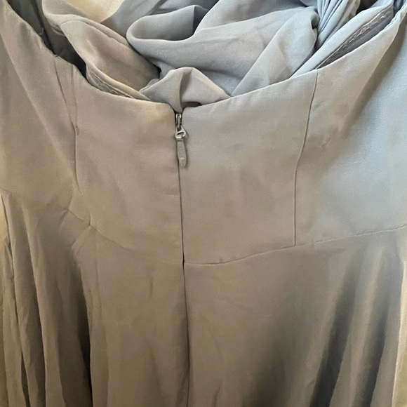 A-line Halter One Shoulder V-Neck Asymmetrical Chiffon Cocktail Dress Dusty Blue - Picture 10 of 10